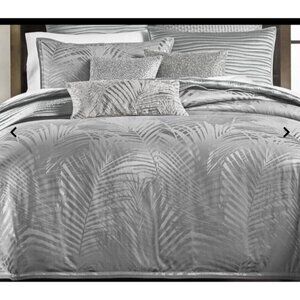 Hudson Park Collection Grey Palmetto Cotton Silk Duvet Cover Size Full/Queen